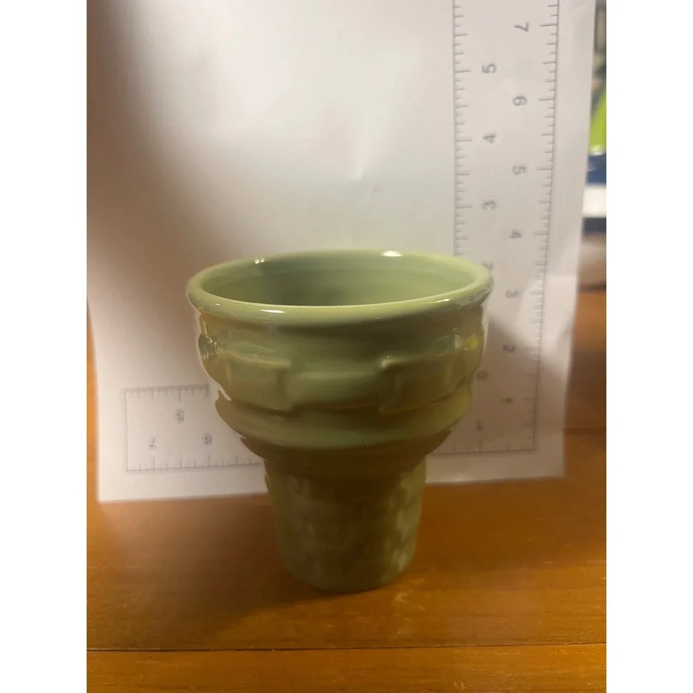 Longaberger Woven Traditions Sage Green Pottery Ice‎ Cream Cone Cup Vitrified